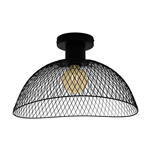EGLO Deckenlampe Pompeya, 1 flammige Deckenleuchte Vintage, Industrial, Retro, Wohnzimmerlampe aus Stahl in Schwarz, Küchenlampe, Flurlampe Decke mit E27 Fassung von EGLO