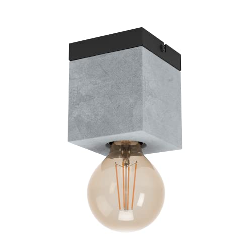 EGLO Deckenlampe Prestwick 3, 1 flammige Deckenleuchte, industrial, Wohnzimmerlampe aus Beton in Grau und Metall in Schwarz, Schlafzimmerlampe mit E27 Fassung von EGLO