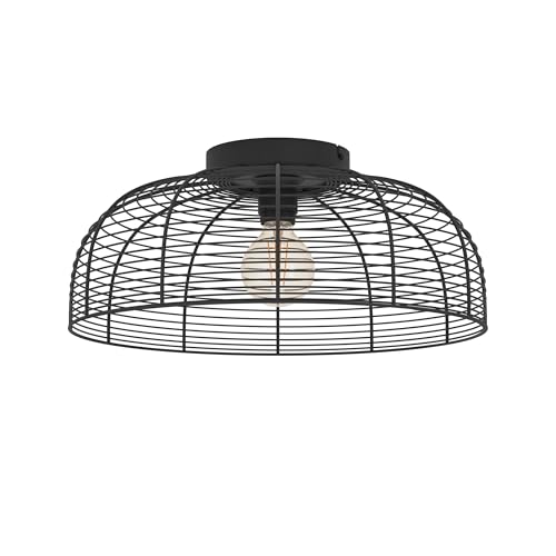 EGLO Deckenlampe Rinroe, Deckenleuchte Industrial, Deckenbeleuchtung aus schwarzem Metall, Wohnzimmerlampe mit E27 Fassung, Ø 45 cm von EGLO