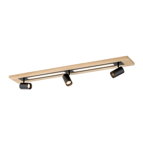 EGLO Deckenlampe Torrestralle, Deckenleuchte mit LED-Panel und 3 Spots, Wohnzimmerlampe aus schwarzem Metall und Holz-Furnier in Eiche-Optik, Lampe Decke Wohnzimmer, warmweiß, L 112 cm EGLO Deckenlampe Torrestralle, Deckenleuchte mit LED-Panel und 3 Spots, Wohnzimmerlampe aus schwarzem Metall und Holz-Furnier in Eiche-Optik, Lampe Decke Wohnzimmer, warmweiß, L 112 cm von EGLO