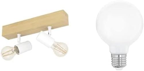 EGLO Deckenlampe Townshend 3, Vintage Deckenspot im Industrial Design inkl. 2 LED Leuchtmittel, Retro Lampe aus Stahl und Holz, weiß, braun von EGLO