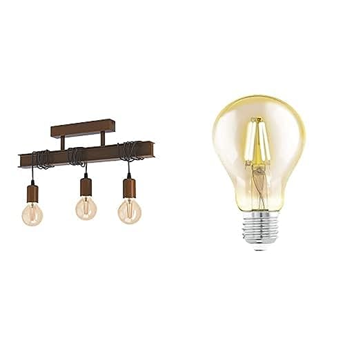 EGLO Deckenlampe Townshend 4, Deckenleuchte vintage inkl. 3 LED Leuchtmittel, Industrial Wohnzimmerlampe aus Metall, Schlafzimmerlampe in Antik-Braun, Flurlampe Decke von EGLO