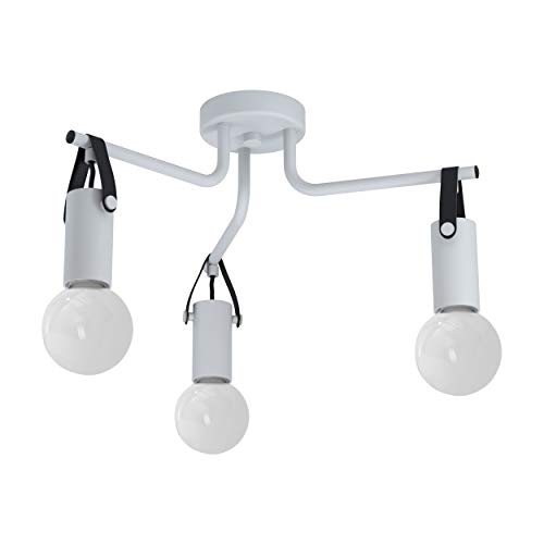 EGLO Deckenlampe Apricale, 3 flammige Deckenleuchte Industrial, Modern, Minimalismus, Wohnzimmerlampe aus Stahl und Leder, Küchenlampe, Flurlampe Decke in Hell-Grau, Schwarz, E27 Fassung von EGLO