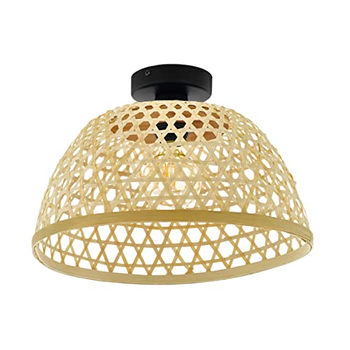 EGLO Deckenlampe Claverdon, 1 flammige Deckenleuchte Vintage, Natur, Boho, Hygge, Wohnzimmerlampe aus Stahl, Holz in Schwarz, Naturfarben, Küchenlampe, Flurlampe Decke mit E27 Fassung von EGLO