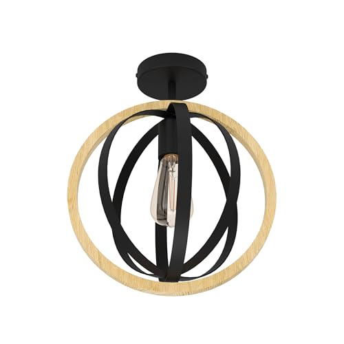EGLO Deckenleuchte Basildon, 1-flammige Deckenlampe mit Reifen, runde Wohnzimmerlampe aus natürlichem Holz und Metall in schwarz, FSCM70HB, Deckenbeleuchtung Wohnzimmer, E27 Fassung EGLO Deckenleuchte Basildon, 1-flammige Deckenlampe mit Reifen, runde Wohnzimmerlampe aus natürlichem Holz und Metall in schwarz, FSCM70HB, Deckenbeleuchtung Wohnzimmer, E27 Fassung von EGLO