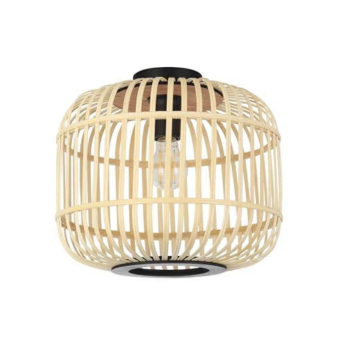 EGLO Deckenleuchte Hanoi, Deckenlampe Boho, Wohnzimmerlampe Decke aus Stahl in schwarz, Holz in Natur, Lampe Decke mit E27 Fassung, Ø 45 cm von EGLO