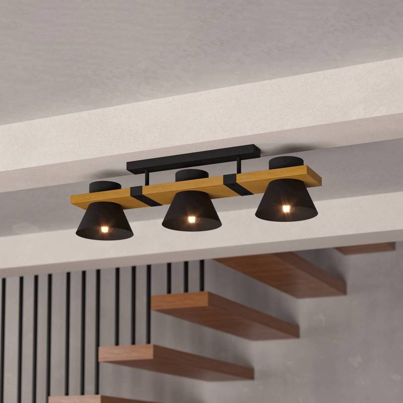 Deckenleuchte Maccles in Schwarz mit Holz, 3-fl. von EGLO