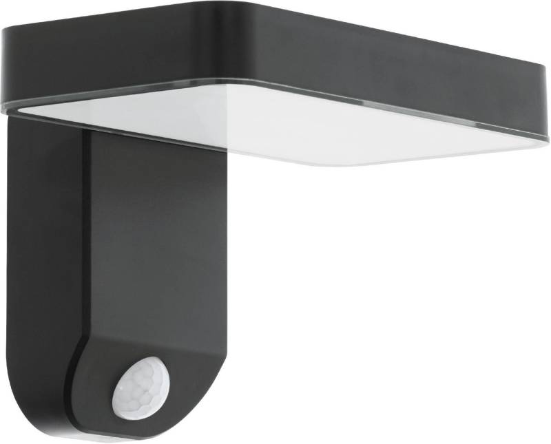 EGLO Wandleuchte PASTION LED Wandlampe, Kunststoff, Solar, Außenlampe, Terasse, Lampe, Bewegungsmelder, LED fest integriert, Warmweiß, Wand-/Deckenleuchte - L18 x H12 x AL13 cm - schwarz - 4,5W inkl. von EGLO