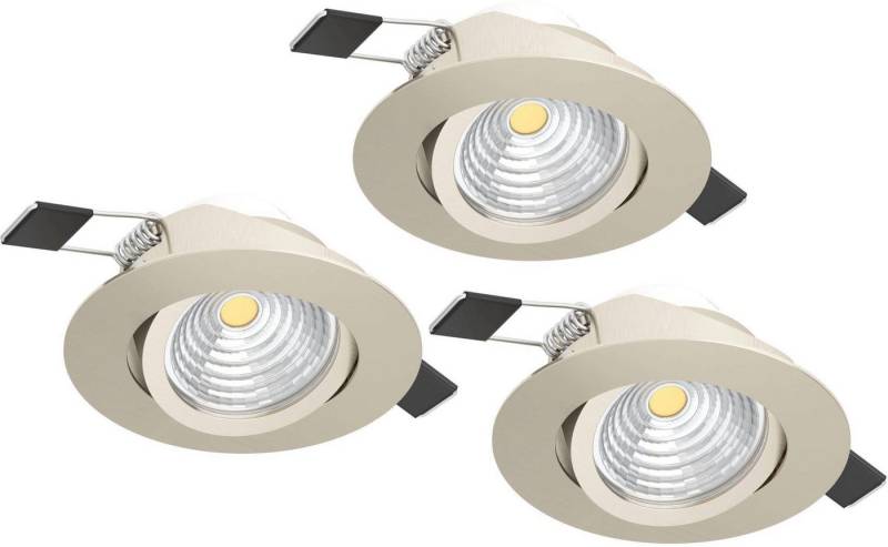 EGLO Deckenleuchte SALICETO Einbauleuchte, 3er Set, nickel, dimmbar, Kopf schwenkbar, Dimmer, Dimmfunktion, LED fest integriert, Warmweiß, LED, Einbaupot, Wohnzimmerleuchte, 4,2x8,8x4,2cm, Ausschnitt 6,8cm von EGLO