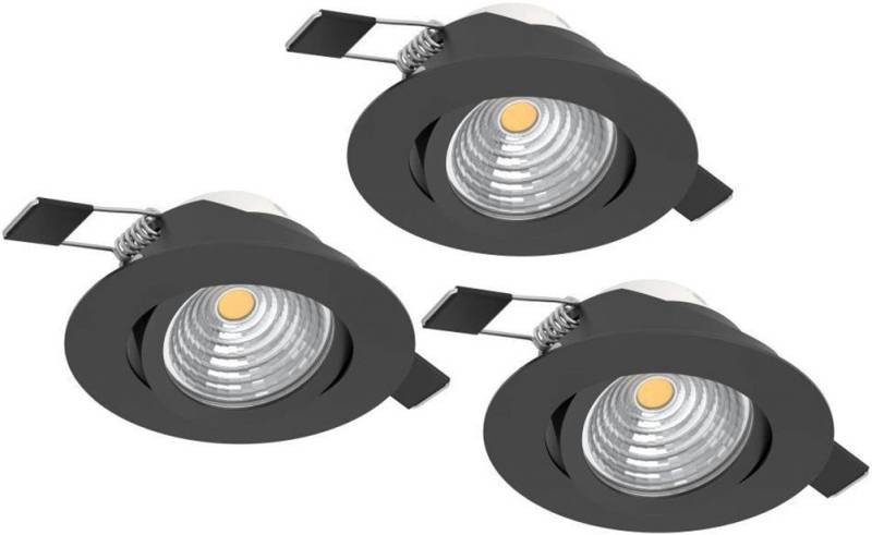 EGLO Deckenleuchte SALICETO Einbauleuchte, 3er Set, schwarz, dimmbar, Kopf schwenkbar, Dimmer, Dimmfunktion, LED fest integriert, Warmweiß, LED, Einbaupot, Wohnzimmerleuchte, 4,2x8,8x4,2cm, Ausschnitt 6,8cm von EGLO