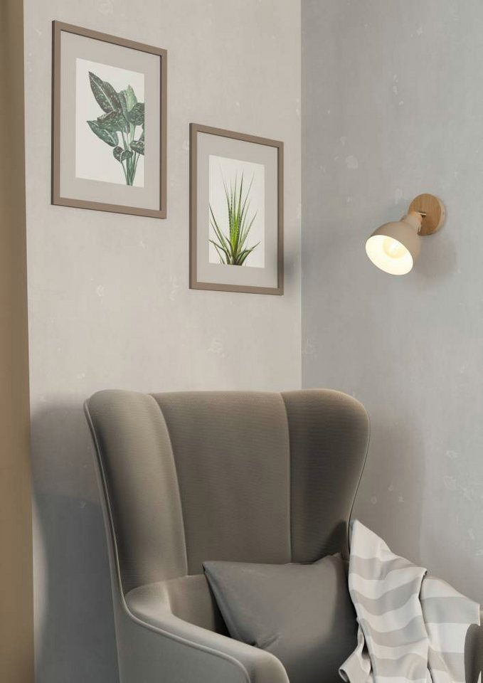 EGLO Deckenspot ARRECIFE, ohne Leuchtmittel, Wandleuchte, Wandspot aus Holz in Natur und Metall in Sandfarben, E27 von EGLO