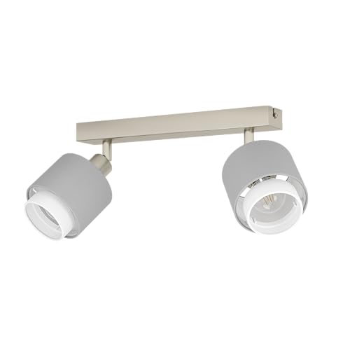 EGLO Deckenstrahler Bellizzi, Deckenlampe 2-fach, Deckenleuchte mit schwenkbaren Spots aus Textil in Grau und Weiß, Deckenspots mit E14 Fassung von EGLO