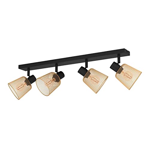 EGLO Deckenstrahler Coslada, 4-flammige Deckenlampe mit schwenkbaren Spots, Gitter Deckenleuchte Industrial Design, Metall in Schwarz und Messing-gebürstet, Deckenspot mit E27 Fassung von EGLO