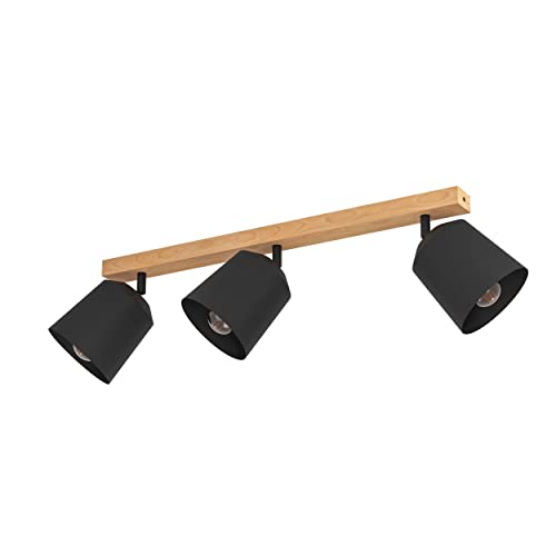 EGLO Deckenstrahler Cotorro, 3-flammige Deckenlampe mit schwenkbaren Spots, FSC100HB, skandinavische Deckenleuchte aus Holz in Natur und Metall in Schwarz, Deckenspot mit E27 Fassung von EGLO