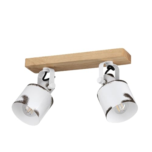 EGLO Deckenstrahler Kilburn, 2-flammige Deckenlampe mit schwenkbaren Spots, FSC100HB, Deckenleuchte im Landhaus Stil, Metall in Weiß und Holz in Natur, Deckenspot mit E27 Fassung von EGLO