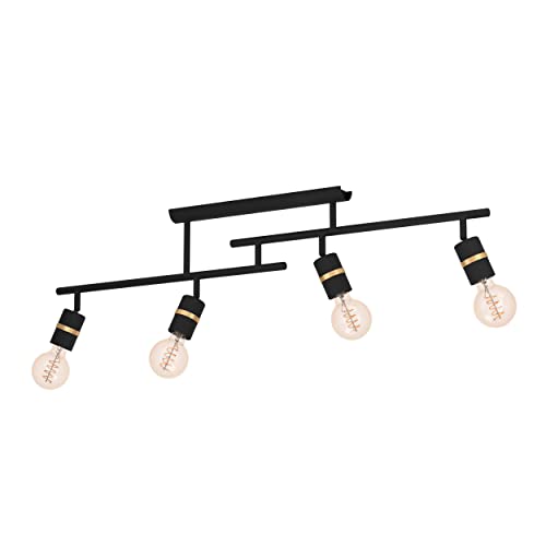 EGLO Deckenstrahler Lurone, 4-flammige Deckenlampe mit schwenkbaren Spots, Deckenleuchte aus Metall in Schwarz und Messing, Deckenspot mit E27 Fassung EGLO Deckenstrahler Lurone, 4-flammige Deckenlampe mit schwenkbaren Spots, Deckenleuchte aus Metall in Schwarz und Messing, Deckenspot mit E27 Fassung von EGLO