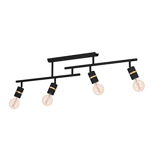 EGLO Deckenstrahler Lurone, 4-flammige Deckenlampe mit schwenkbaren Spots, Deckenleuchte aus Metall in Schwarz und Messing, Deckenspot mit E27 Fassung von EGLO