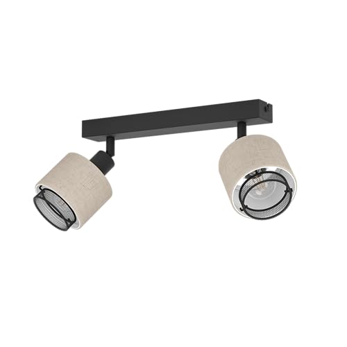 EGLO Deckenstrahler Rosley, Deckenlampe 2-fach, Deckenleuchte mit schwenkbaren Spots aus Textil in Natur und schwarzem Metall, Deckenspots mit E14 Fassung EGLO Deckenstrahler Rosley, Deckenlampe 2-fach, Deckenleuchte mit schwenkbaren Spots aus Textil in Natur und schwarzem Metall, Deckenspots mit E14 Fassung von EGLO