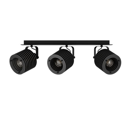 EGLO Deckenstrahler Segovia, 3-flammige Deckenlampe mit schwenkbaren Spots, Deckenleuchte Industrial Design aus Metall und Holz in Schwarz, Deckenspot mit E27 Fassung von EGLO