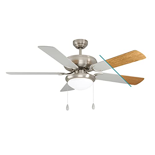 EGLO Deckenventilator BALLINA, 5 Flügel Ventilator mit Licht, Zugkette, Wendeflügel aus Schichtholz in Silber oder Eiche, Gehäuse aus Stahl in Nickel-Matt, Sommer Winter Betrieb, AC Motor, Ø 132cm von EGLO