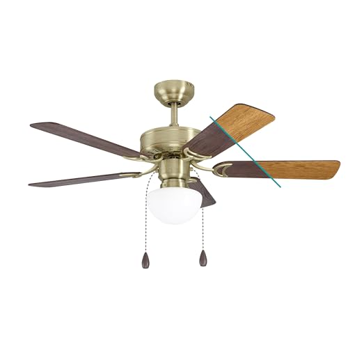 EGLO Deckenventilator CADIZ, 5 Flügel Ventilator mit Licht, Zugkette, Wendeflügel aus MDF in Walnuss oder Eiche, Gehäuse aus brüniertem Stahl, Sommer Winter Betrieb, AC Motor, Ø 106,6cm von EGLO