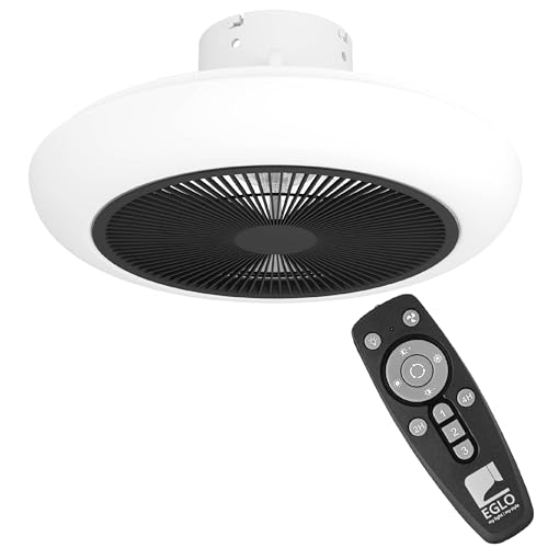 EGLO Deckenventilator mit Beleuchtung Sayulita, Ventilator Decke dimmbar mit Fernbedienung, Timer und 3 Geschwindigkeiten, Kunststoff in schwarz-weiß, warmweiß - kaltweiß, Ø 45,5 cm von EGLO