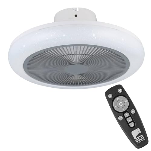 EGLO Deckenventilator mit LED Beleuchtung Kostrena, Ventilator Decke dimmbar mit Fernbedienung, Timer, 3 Geschwindigkeiten, Kunststoff in grau-weiß, AC Motor, warmweiß - kaltweiß, Ø 45,5 cm von EGLO