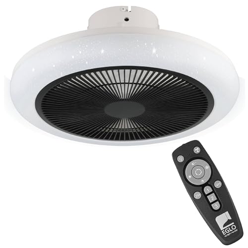 EGLO Deckenventilator mit LED Beleuchtung Kostrena, Ventilator Decke dimmbar mit Fernbedienung, Timer, 3 Geschwindigkeiten, Kunststoff in schwarz-weiß, AC Motor, warmweiß - kaltweiß, Ø 45,5 cm von EGLO