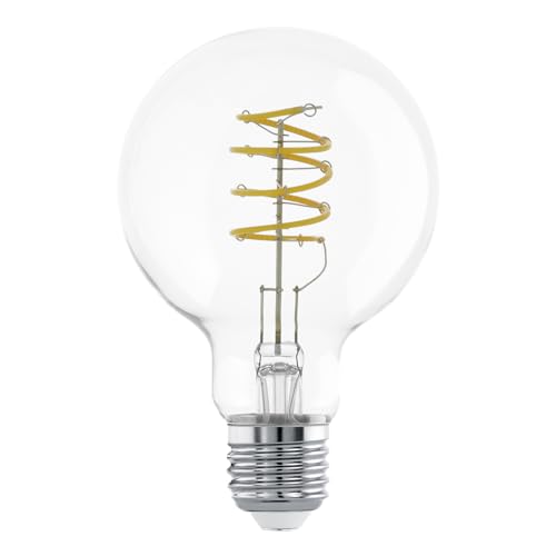 EGLO E27 LED Globe Lampe, High Lumen Spiral Glühbirne, Vintage Deko Leuchtmittel im Retro-Design, 7,3 Watt, warmweiß, 806 Lumen, 2700 K, Edison Birne G125, Ø 12,5 cm von EGLO