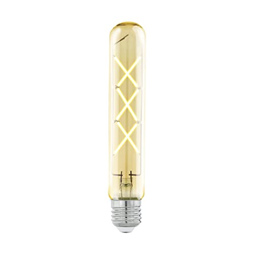 EGLO E27 LED Lampe, Amber Vintage Glühbirne in Stabform, Leuchtmittel Röhre für Retro Beleuchtung, 4 Watt (entspricht 32 Watt), 350 Lumen, warmweiß, 2200k, Edison Birne T30, Ø 3 cm von EGLO