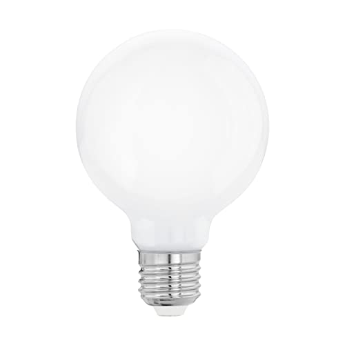 EGLO E27 LED Lampe, Glühbirne Globe Milky, 7 Watt (entspricht 60 Watt), 806 Lumen, Leuchtmittel warmweiß, 2700k, Glühlampe G80, Ø 8 cm von EGLO