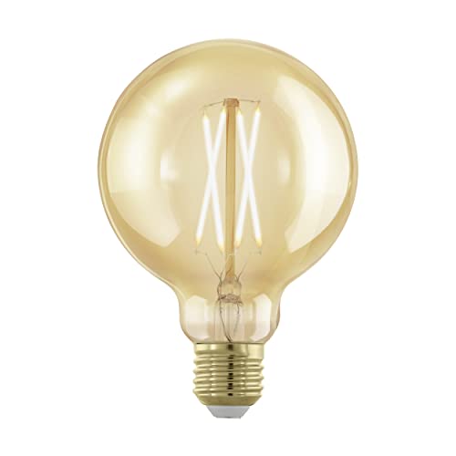EGLO E27 LED Lampe dimmbar, Golden Vintage Deko Glühbirne, Globe Leuchtmittel Retro, 4 Watt (entspricht 28 Watt), 300 Lumen, warmweiß, 1700k, Edison Birne G95, Ø 9,5 cm von EGLO