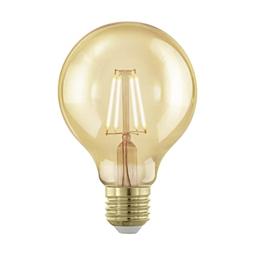 EGLO E27 LED Lampe dimmbar, Golden Vintage Glühbirne, Globe Deko Leuchtmittel für Retro Beleuchtung, 4 Watt (entspricht 28 Watt), 300 Lumen, warmweiß, 1700k, Edison Birne G80, Ø 8 cm von EGLO
