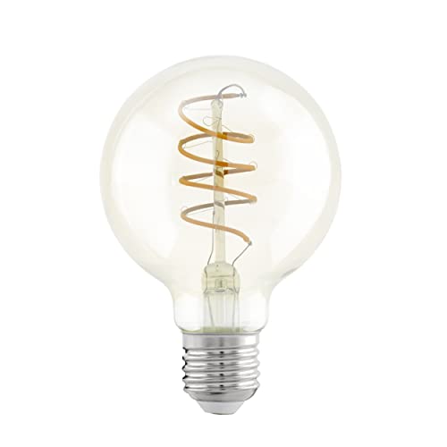EGLO E27 Lampe, Spiral LED Glühbirne Globe, Vintage Leuchtmittel amber für Retro Beleuchtung, 4 Watt (entspricht 26 Watt), 270 Lumen, warmweiß, 2200k, Edison Birne G80, Ø 8 cm von EGLO