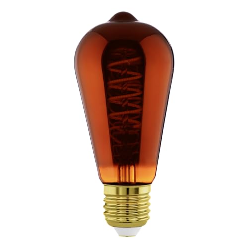 EGLO E27 Lampe dimmbar, Spiral LED Glühbirne, Vintage Deko Leuchtmittel Kupfer im Retro-Design, 4 Watt, 30 Lumen, warmweiß, 2000k, Edison Birne ST64, Ø 6,4 cm von EGLO