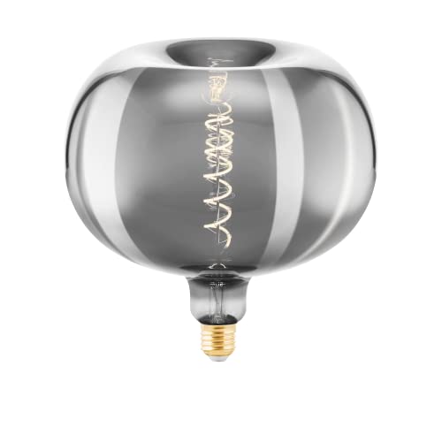 EGLO E27 Lampe dimmbar in Apfelform, Spiral LED Retro Glühbirne Big Size, extra-großes Vintage Deko Leuchtmittel, Rauchglas chrom, 4 Watt, 50 Lumen, warmweiß, 2200k, Ø 22 cm von EGLO