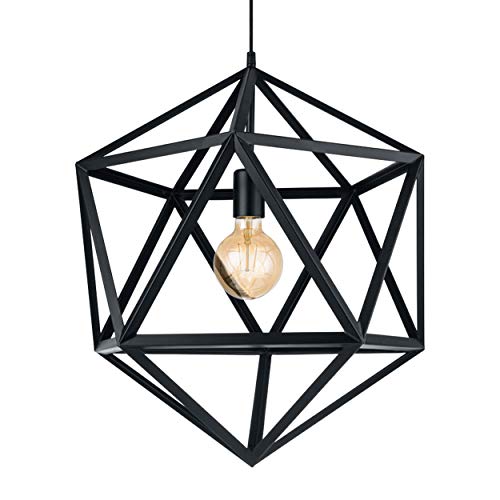 EGLO Pendelleuchte Embleton, 1 flammige Hängelampe Industrial, Vintage, Retro, Hängeleuchte aus Stahl in Schwarz, Esstischlampe, Wohnzimmerlampe hängend mit E27 Fassung, Ø 46 cm von EGLO