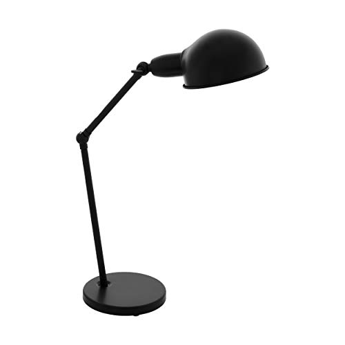 EGLO Tischlampe Exmoor, 1 flammige Tischleuchte Vintage, Industrial, Retro, Schreibtischlampe aus Stahl, Nachttischlampe, Bürolampe in Schwarz, Lampe mit Schalter, E27 Fassung von EGLO