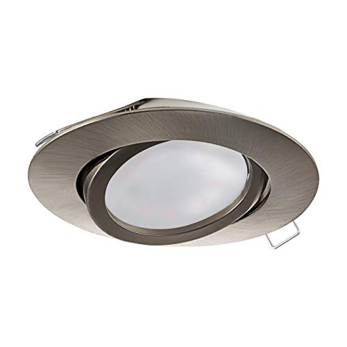 EGLO Einbaustrahler Tedo, Spot aus Aluminiumguss in Nickel-Matt, Einbauleuchte mit GU10 Fassung, LED Leuchtmittel inklusive, Einbaustrahler flach, schwenkbar, Ø 8 cm von EGLO
