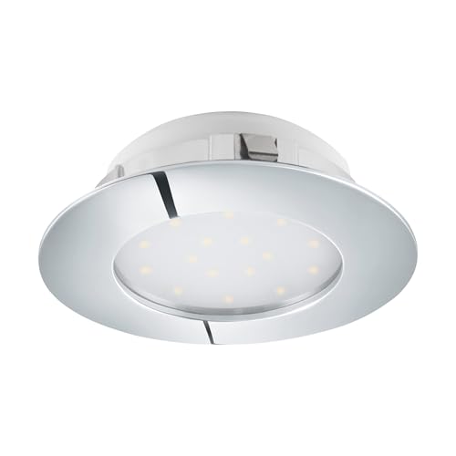 EGLO LED Einbaustrahler Pineda, LED Spot aus Kunststoff, LED Einbauleuchte in Chrom, Einbaustrahler LED flach, Ø 10,2 cm von EGLO