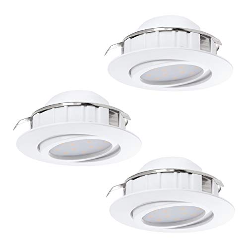 EGLO 3er-Set LED Einbaustrahler Pineda, LED Spots Set aus Kunststoff, 3 LED Einbauleuchten in Weiß, Einbaustrahler LED flach und schwenkbar, Ø 8,4 cm von EGLO