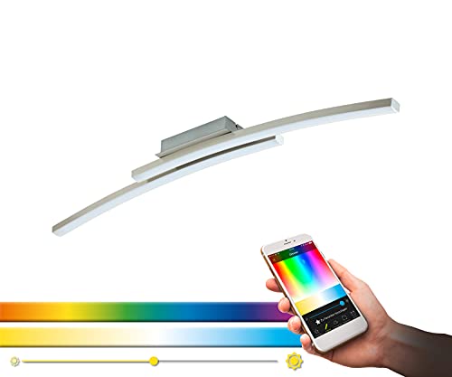 EGLO connect LED Deckenleuchte Fraioli-C, 2 flammige Deckenlampe aus Aluminium und Kunststoff in Nickel-Matt, Weiß, Farbtemperaturwechsel (warm, neutral, kalt), RGB, dimmbar, L 105 cm von EGLO