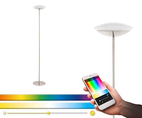 EGLO connect LED Stehlampe Frattina-C, 1 flammige Stehleuchte aus Stahl und Kunststoff in Nickel-Matt, Weiß, Farbtemperaturwechsel (warm, neutral, kalt), RGB, dimmbar, Lampe mit Tritt-Schalter von EGLO