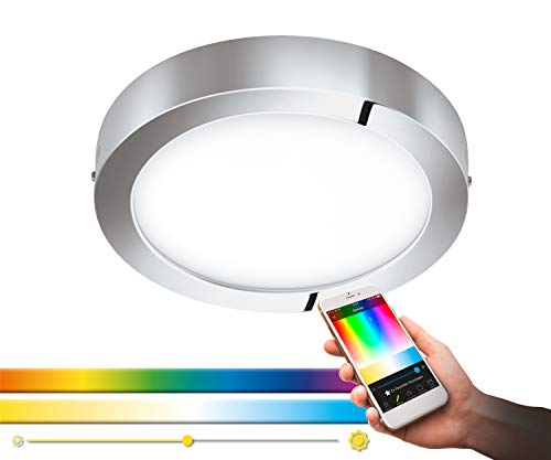 EGLO connect LED Deckenleuchte Fueva-C, Smart Home Deckenlampe, Material: Metallguss, Kunststoff, Farbe: Chrom, Ø: 30 cm, dimmbar, Weißtöne und RGB Farben einstellbar, IP44 von EGLO