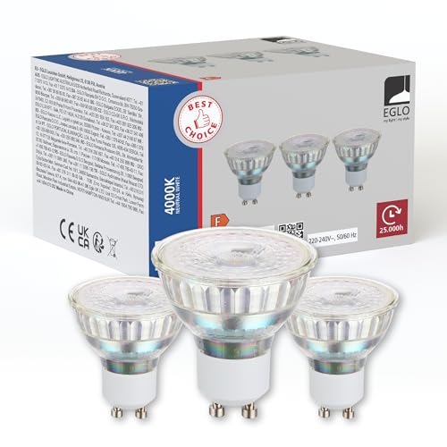 EGLO GU10 Lampe 3er-Set, 3 LED-Reflektor Spots, Reflektorlampen je 4,5 Watt (entspricht 30 Watt), Leuchtmittel neutralweiß, 4000 K, Glühbirne Ø 5 cm von EGLO