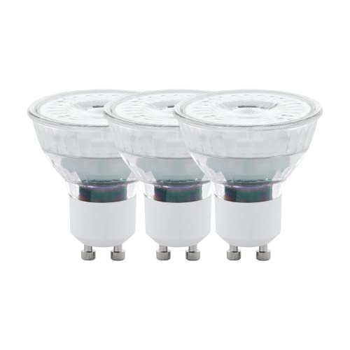 EGLO GU10 Lampe 3er-Set, 3 LED Spots, Reflektorlampe je 4,5 Watt (entspricht 50 Watt), 345 Lumen, Leuchtmittel warmweiß, 2700k, Glühbirne Ø 5 cm, Klar von EGLO