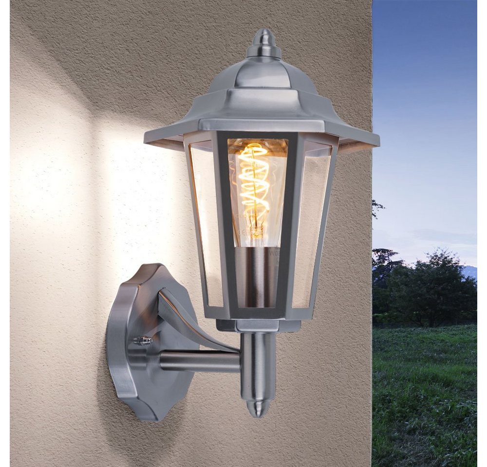 EGLO Außen-Wandleuchte, Leuchtmittel nicht inklusive, Wandlampe Außenleuchte Laterne silber Gartenlampe Edelstahl von EGLO