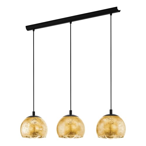 EGLO Hängelampe Alabraccin, 3-flammige Pendelleuchte Esstisch, Hängeleuchte aus Metall in schwarz und Glas in gold, Esszimmerlampe hängend, E27 Fassung, 78 cm von EGLO