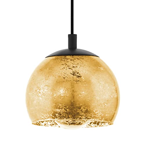 EGLO Hängelampe Alabraccin, Pendelleuchte Esstisch, Hängeleuchte aus Metall in schwarz und Glas in gold, Esszimmerlampe hängend, E27 Fassung, Ø 19 cm von EGLO