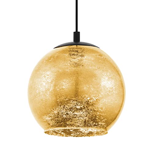 EGLO Hängelampe Alabraccin, Pendelleuchte Esstisch, Hängeleuchte aus Metall in schwarz und Glas in gold, Esszimmerlampe hängend, E27 Fassung, Ø 27 cm von EGLO